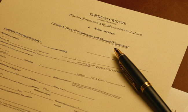 Un escritorio con papeles y bolígrafos, destacando la diferencia entre un certificado de empleo y un testamento laboral.